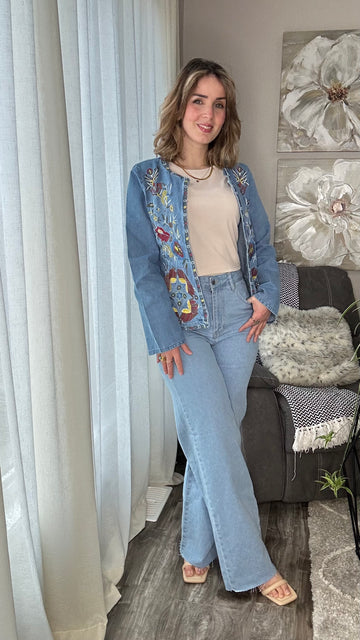 Straight Cut High Rise Denim Pants Unfinished Hems