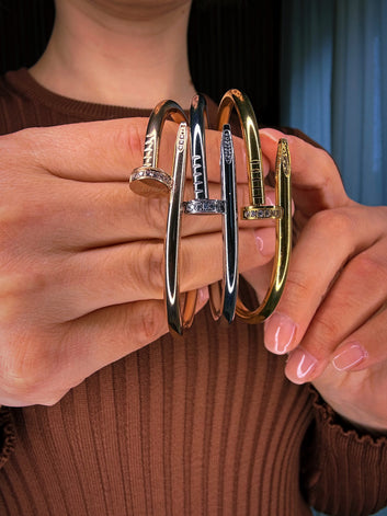 Nail Zircon Stainless Steel Bracelet Set