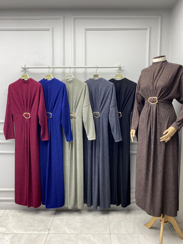 Textured Belted Maxi Dress – Elegant, Modest & Refined