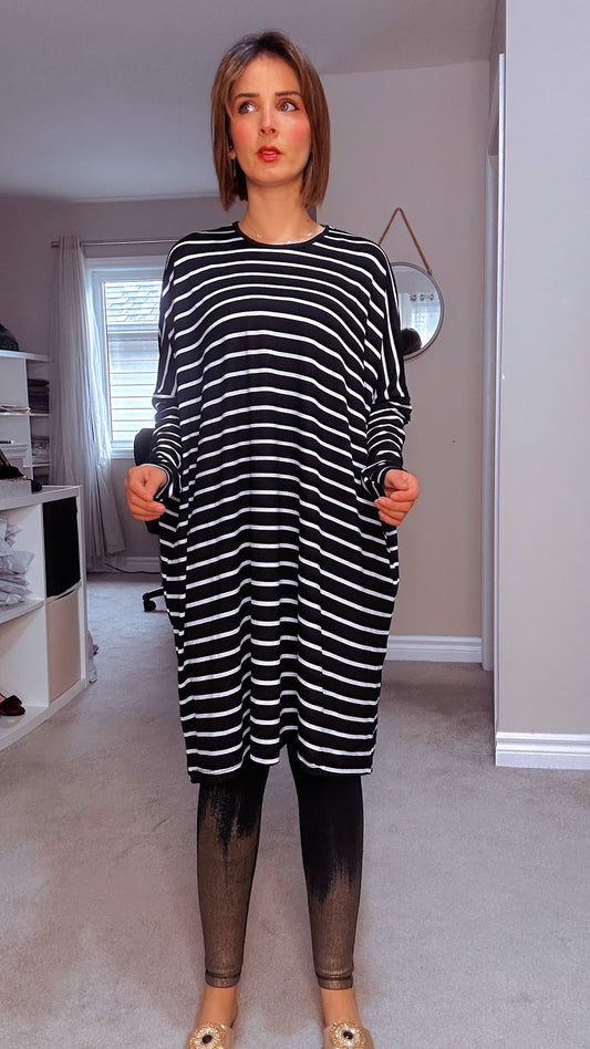 Stripped Oversized Long Stretchy Sweater Top