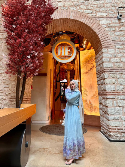 Floral Maxi Dress with Thin Fabric Belt – فستان زهرا
