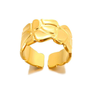 Gold Floral Pattern Adjustable Band Ring