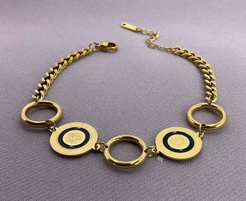 Gold-Plated Circle Link Bracelet with Medallion Accents