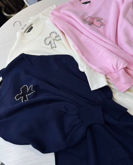 Elegant Bow-Detail Knit Top – Soft Stretch, Chic Finish