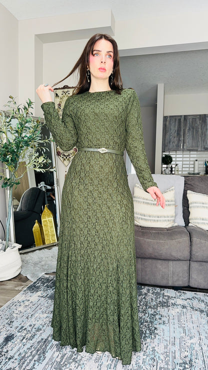 Long Lace Belted Maxi Dress فستان دانتيل