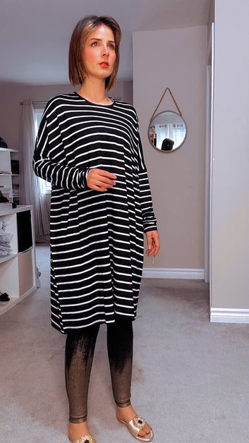 Stripped Oversized Long Stretchy Sweater Top