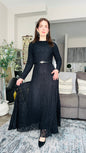 Long Lace Belted Maxi Dress فستان دانتيل