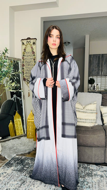 Keffiyeh‑Print Statement Maxi Kimono عباية غصن الزيتون