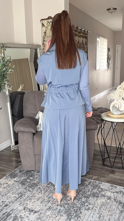 Zip‑Up 3 Piece Vest & Skirt Set by Ikoll