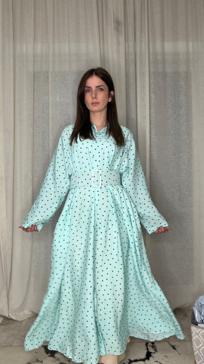Full‑Length Belted Polka‑Dot Maxi Dress – 140 cm