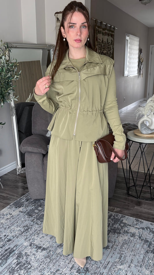 Zip‑Up 3 Piece Vest & Skirt Set by Ikoll
