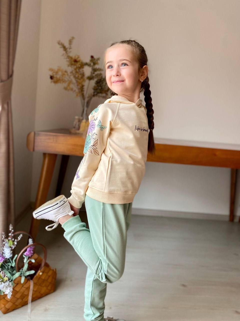 Girls Floral Hoodie & Mint Joggers Set – Hope for the Future Outfit