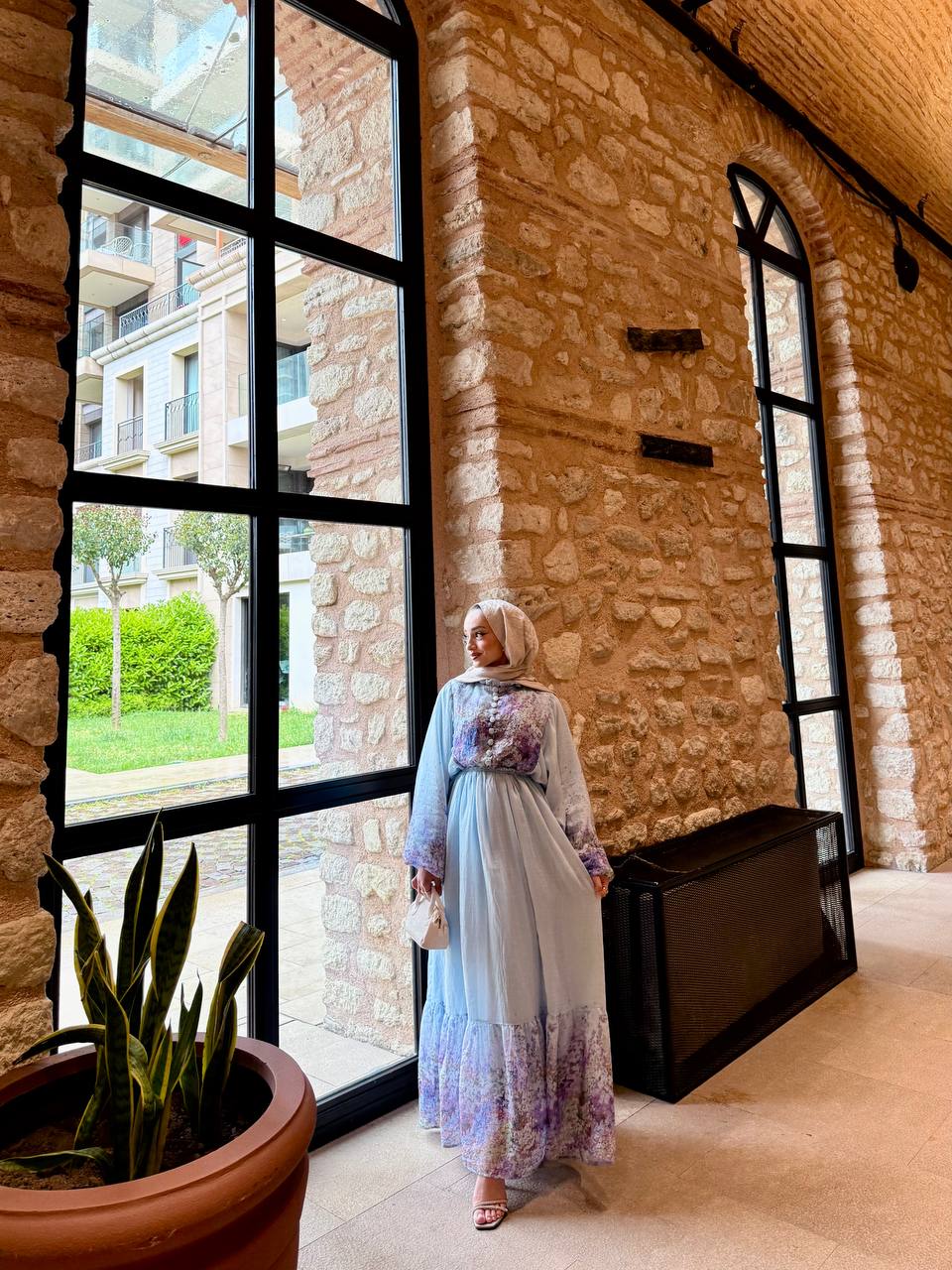 Floral Maxi Dress with Thin Fabric Belt – فستان زهرا