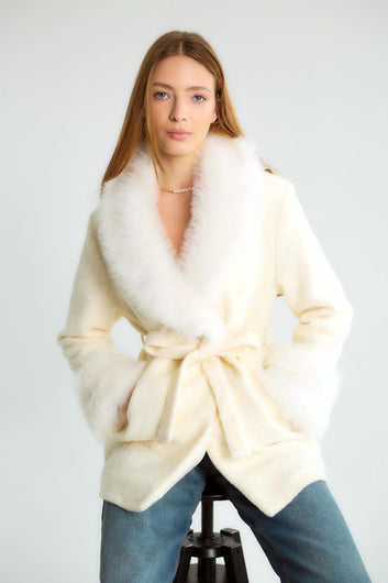 Faux Fur Wool Midi Coat – Lined, Elegant & Warm