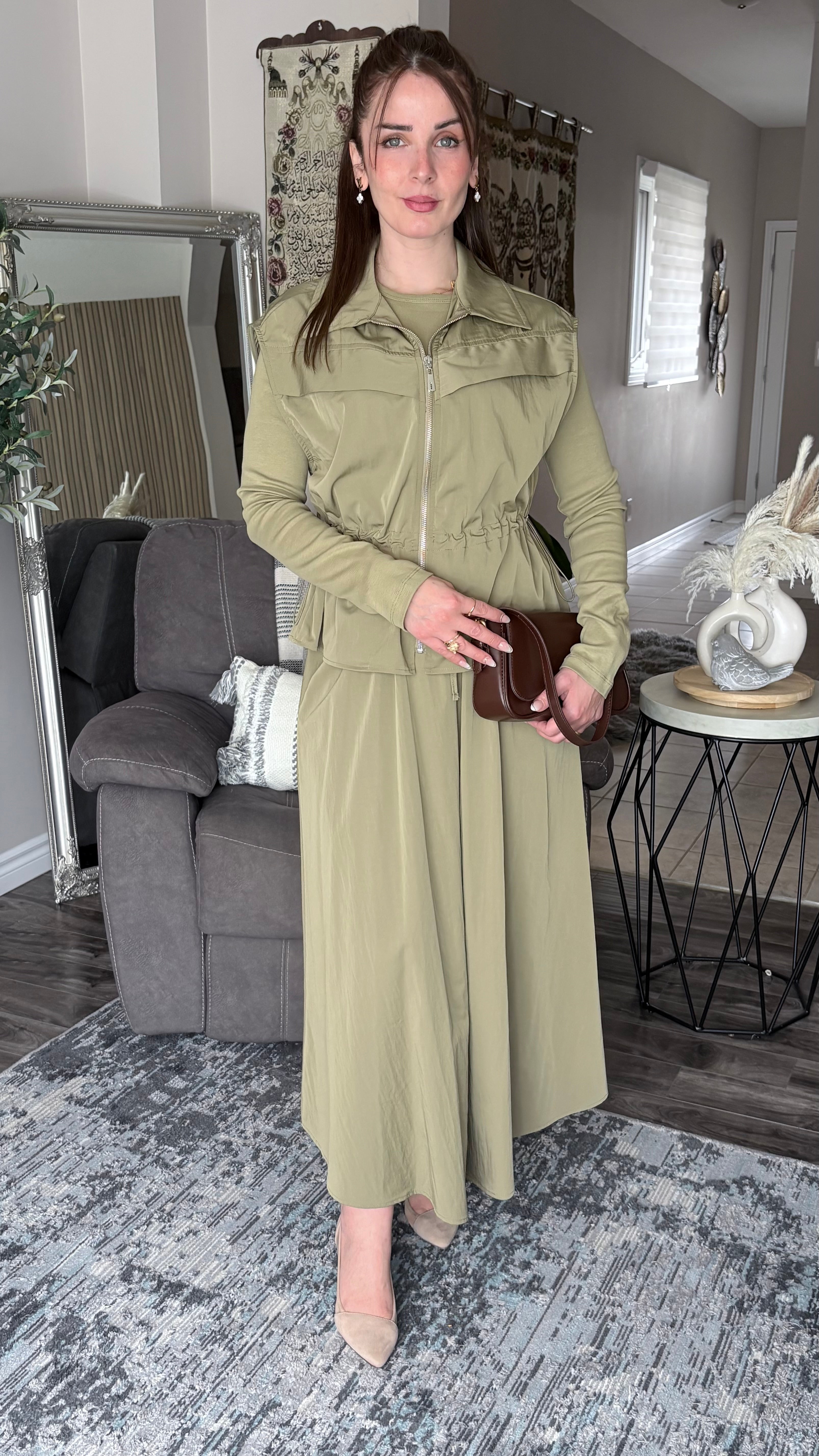 Zip‑Up 3 Piece Vest & Skirt Set by Ikoll – Miss London Boutique