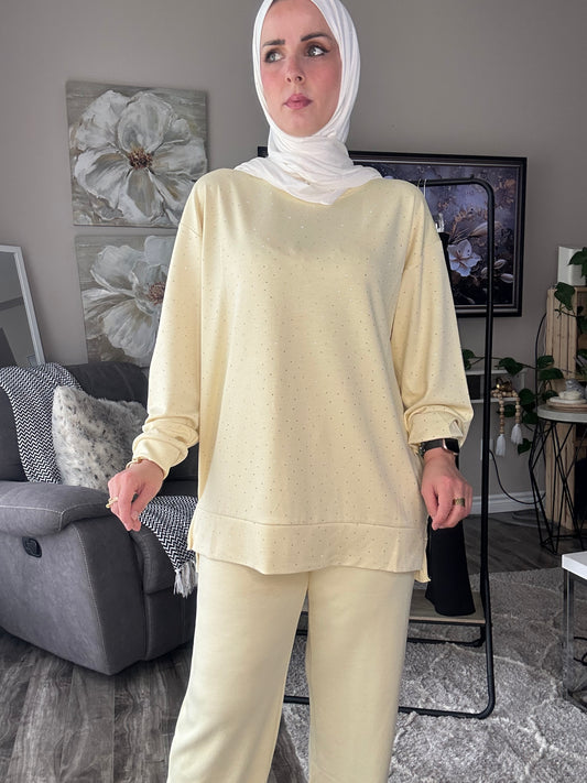 Women Two Piece Soft Breathable Beaded Training Suit Set