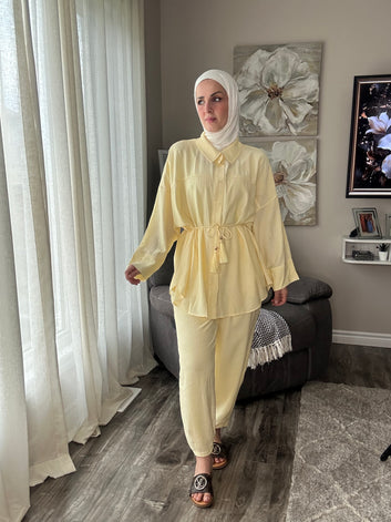 Women Buttoned Shirt Belted Set Two Piece Women Summer Set