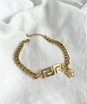 Chunky Gold Chain Bracelet with Greek Key