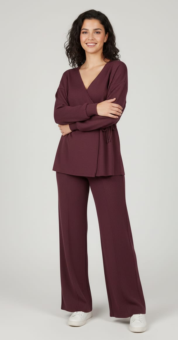 Wrap Tie Top and Wide-Leg Pants Set – Modest Everyday Wear