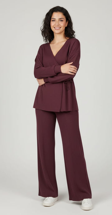 Wrap Tie Top and Wide-Leg Pants Set – Modest Everyday Wear