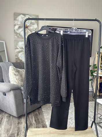 Women Two Piece Soft Breathable Beaded Training Suit Set