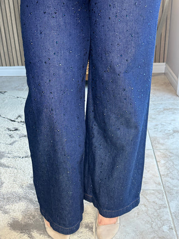 Ikoll Jewelled Wide-Leg Denim – Midnight Speckle Finish