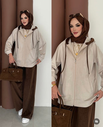 Modest Textured Velvet Tracksuit Set – Chic, Relaxed & Versatile