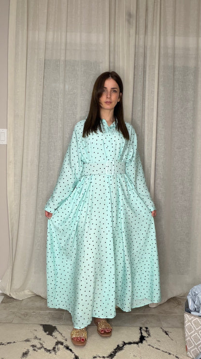 Full‑Length Belted Polka‑Dot Maxi Dress – 140 cm