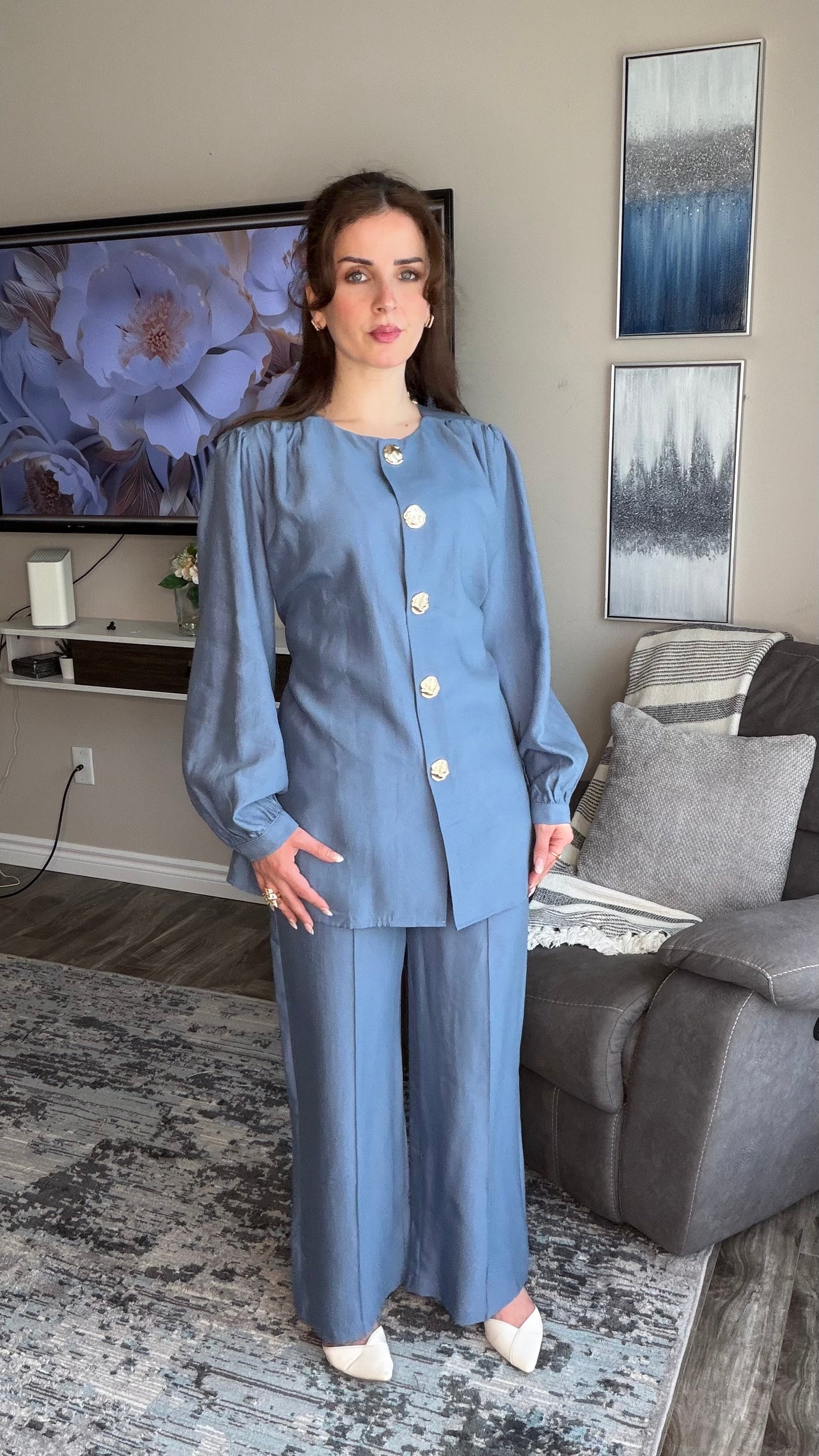 Two‑Piece Buttoned Set with Wide‑Leg Pants by ikoll