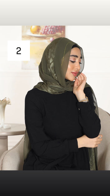 Satin Crepe Chiffon Blend Beaded Muslim Hijab