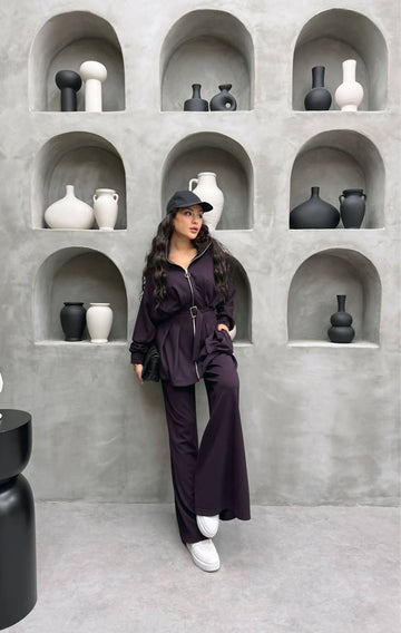 Women’s Zip-Up Belted Set – Long Sleeve Tunic & Wide-Leg Pants | Modest Streetwear Outfit