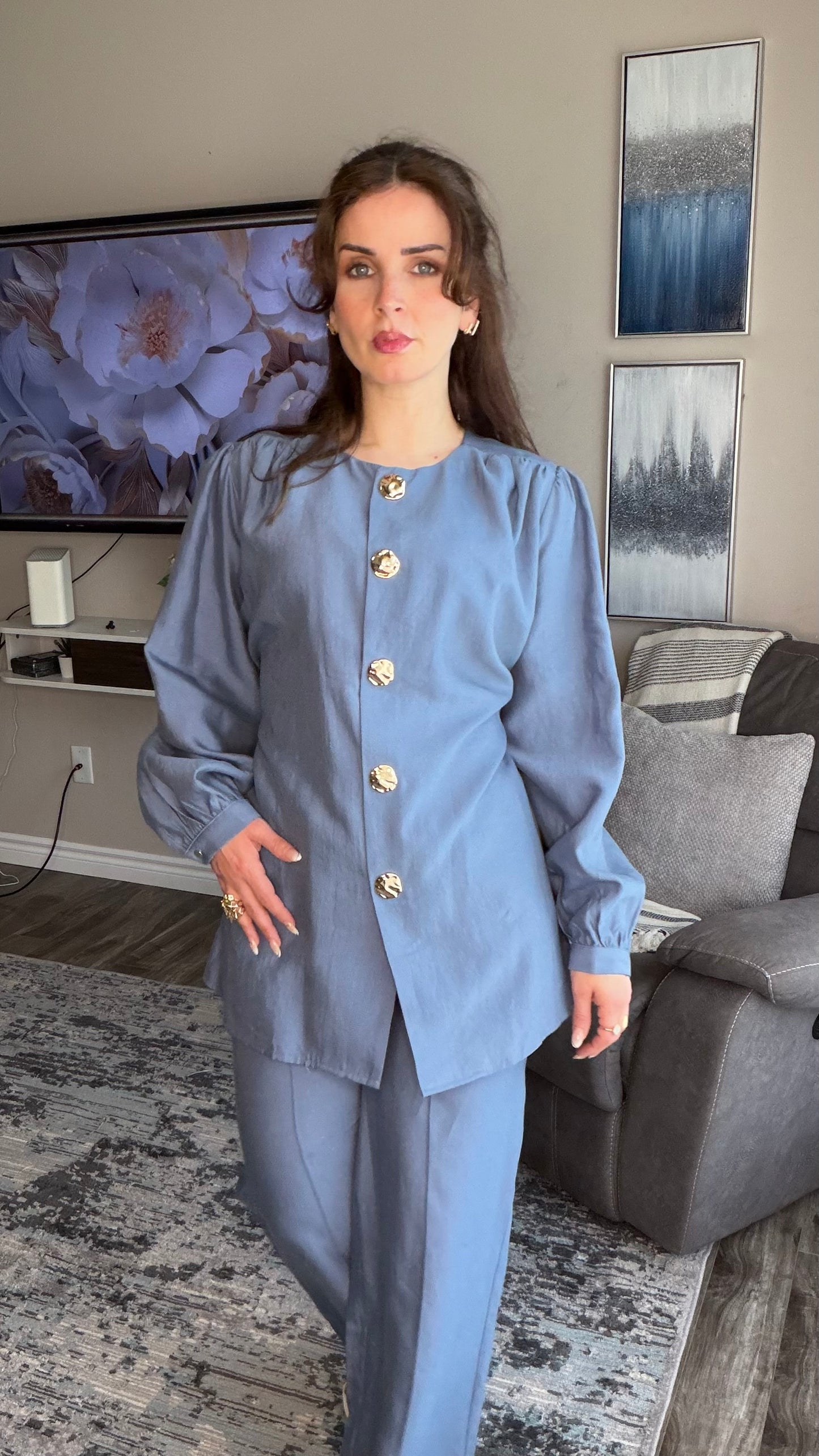 Two‑Piece Buttoned Set with Wide‑Leg Pants by ikoll