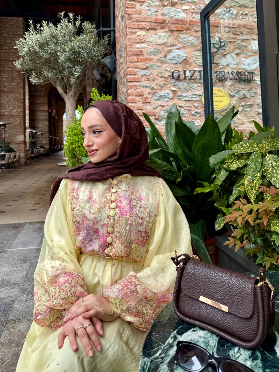 Floral Maxi Dress with Thin Fabric Belt – فستان زهرا