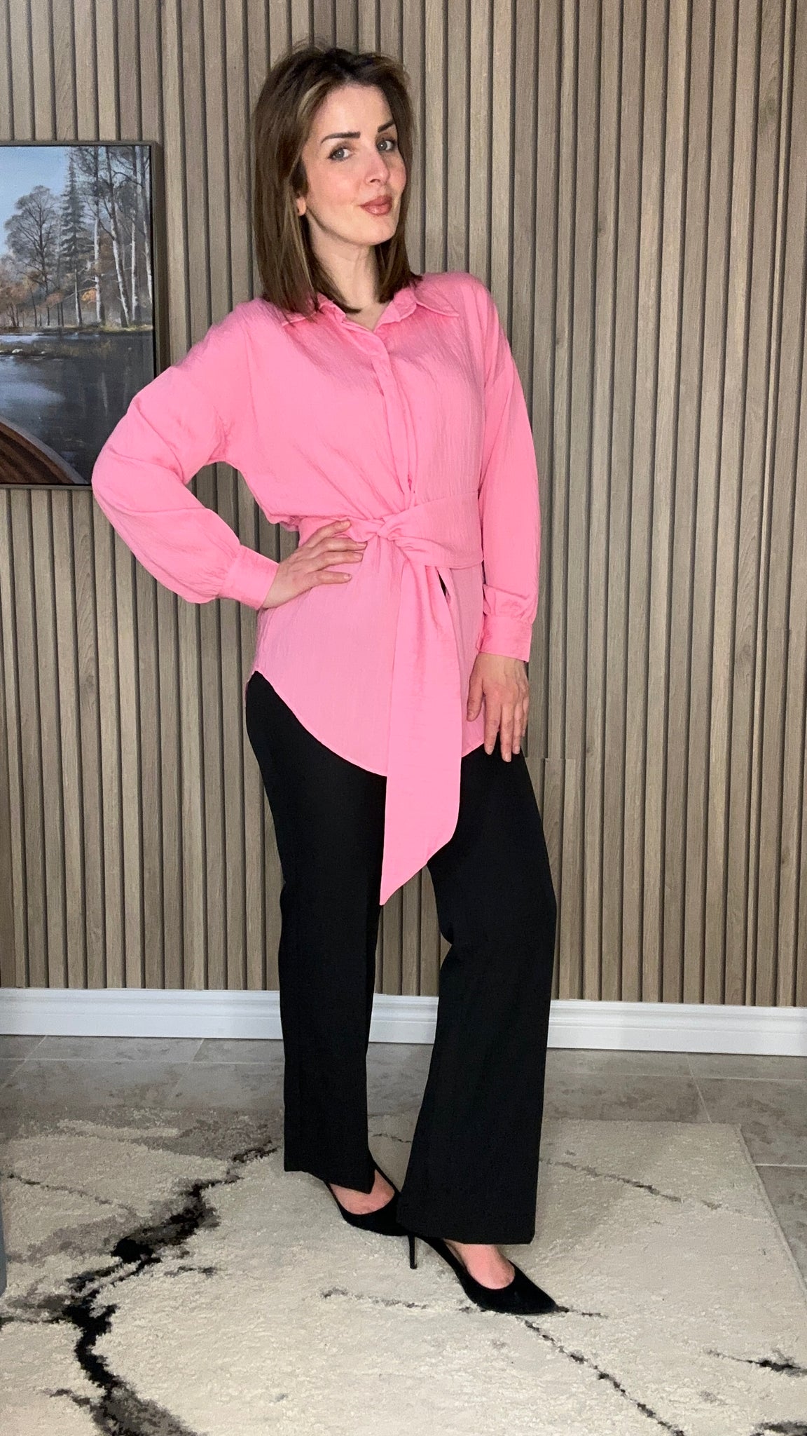 Elegant Long-Sleeve Top with Built-In Belt