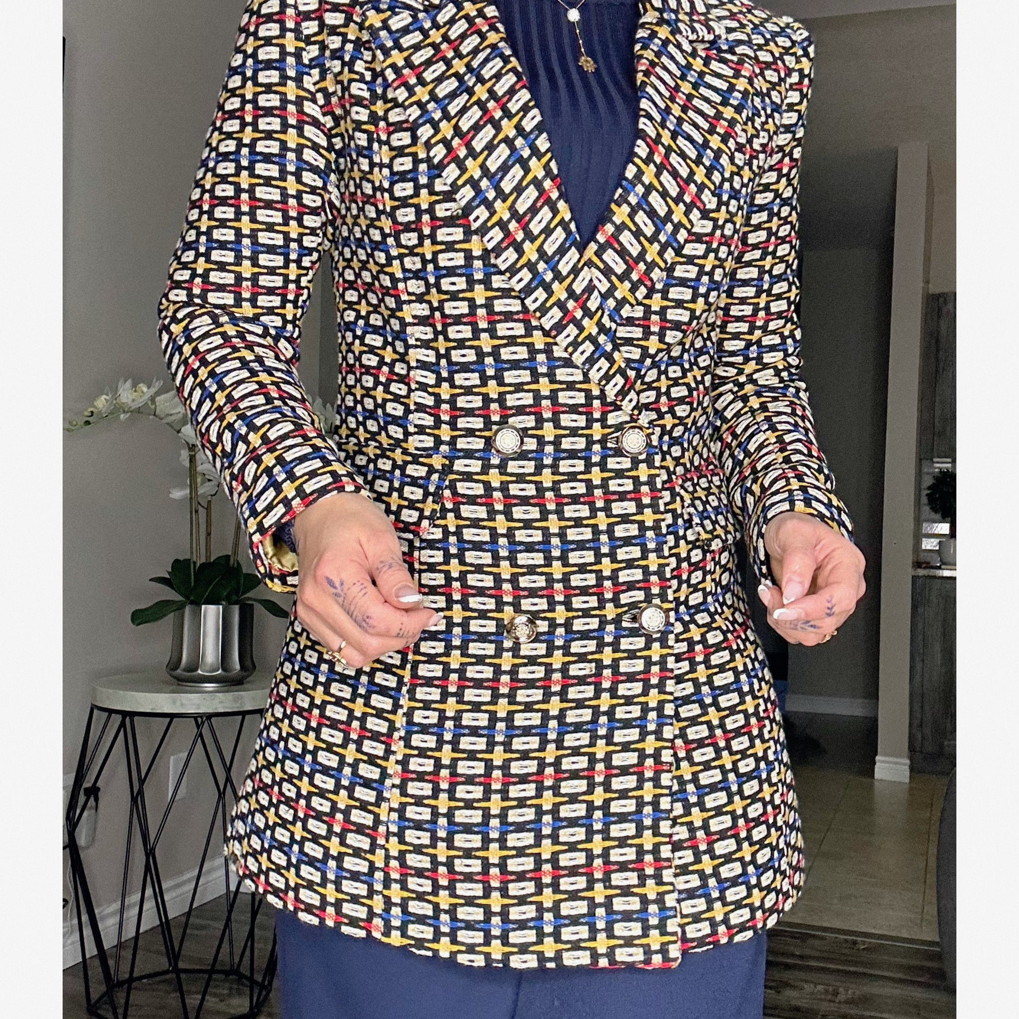 Tweed Double Breasted Buttoned Blazer