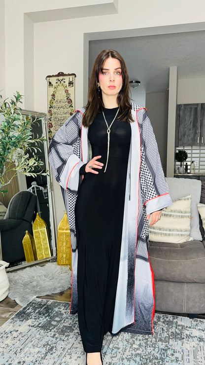 Keffiyeh‑Print Statement Maxi Kimono عباية غصن الزيتون