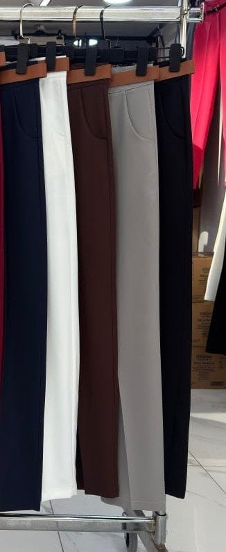 Women Tailored High Rise Straight Cut Belted Trousers