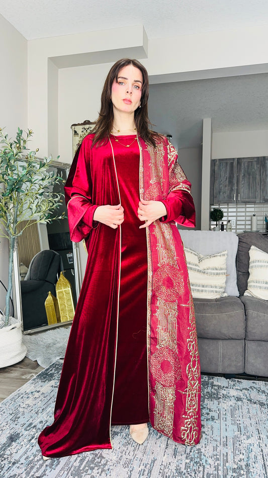 Two‑Piece Velvet Abaya Set with Inner Abaya Included | Modest Women’s Outfit عباية العيد