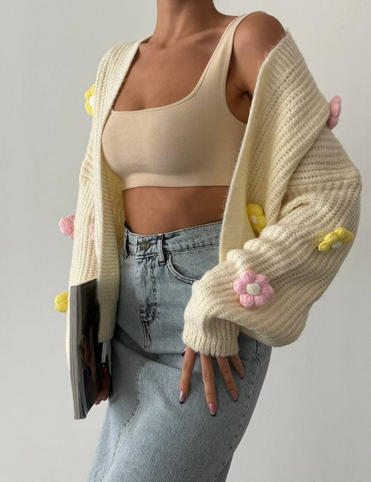 3D Floral Knitted Oversized Cardigan