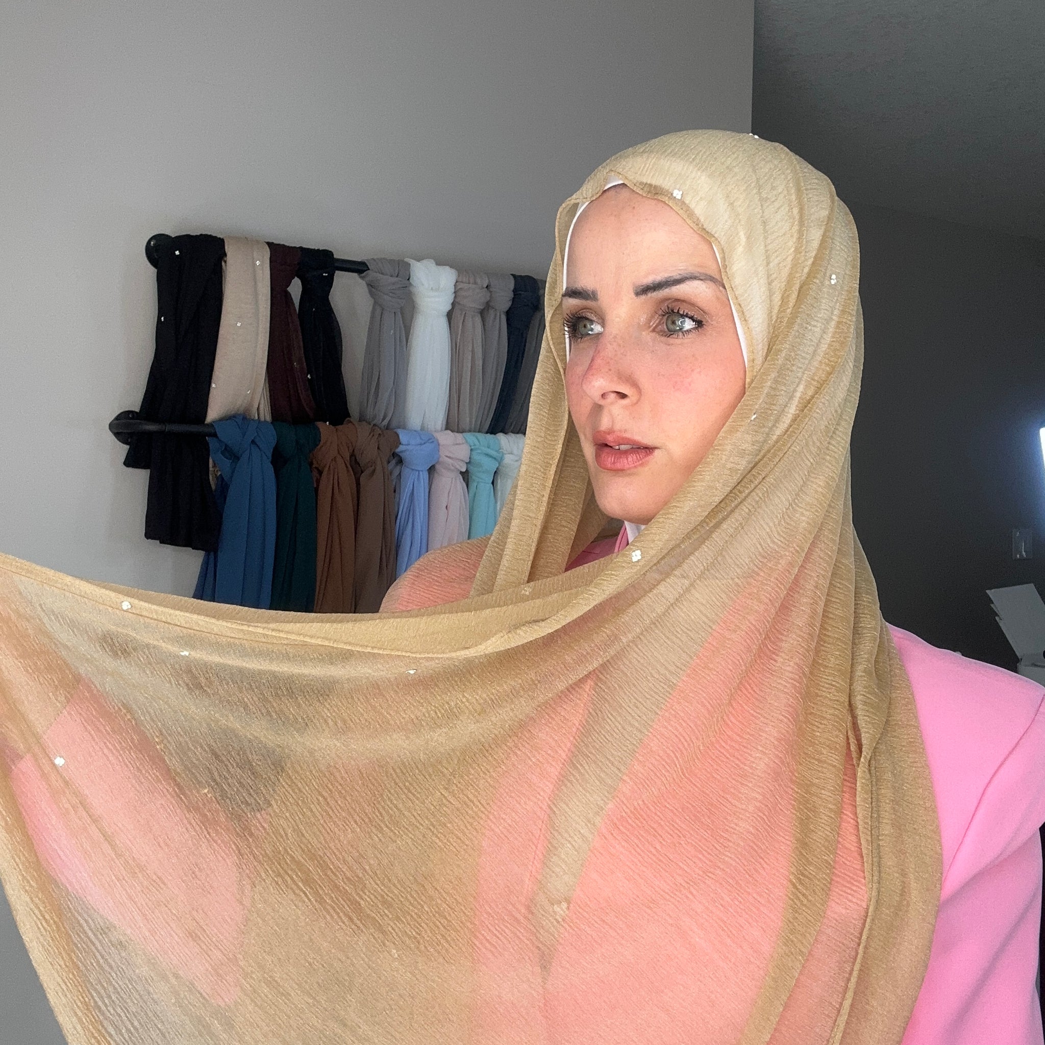 شال كشمير كويتي مع كريستال Women Muslim Scarf