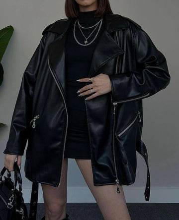 Faux Leather Oversized Double Breasted Jacket