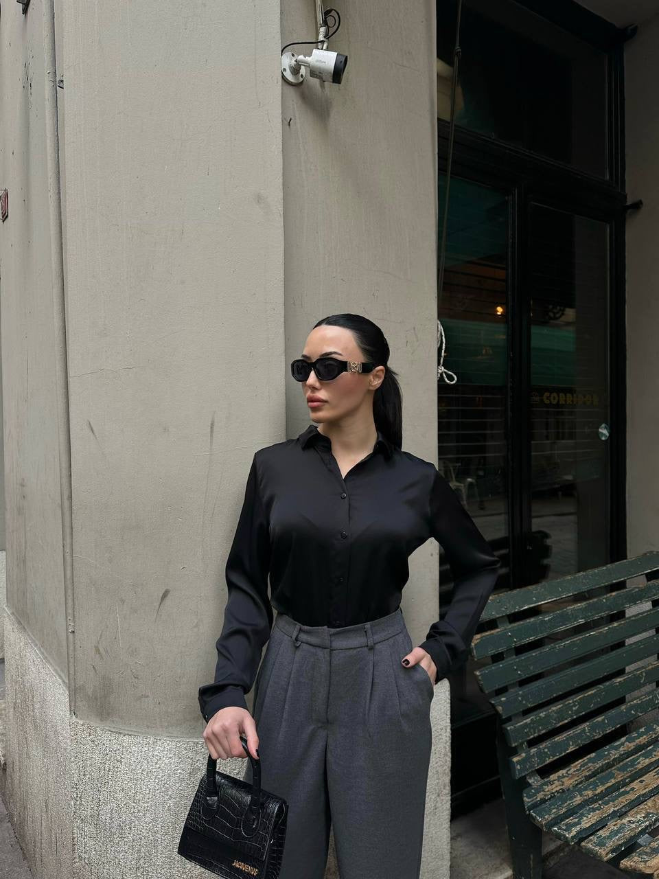 • Satin Button-Up Shirt – Elegant Long Sleeve for Women