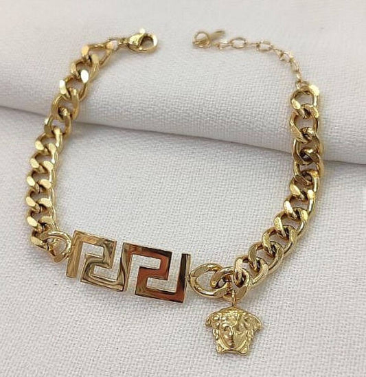 Chunky Gold Chain Bracelet with Greek Key