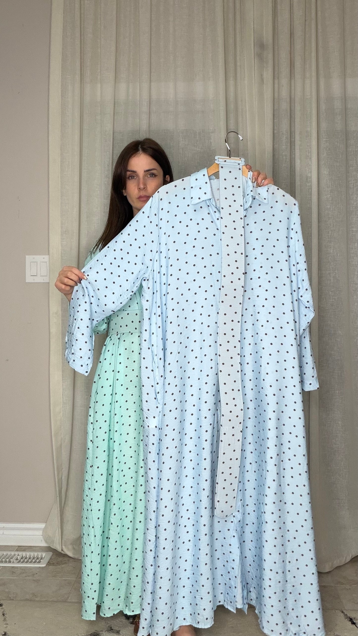 Full‑Length Belted Polka‑Dot Maxi Dress – 140 cm