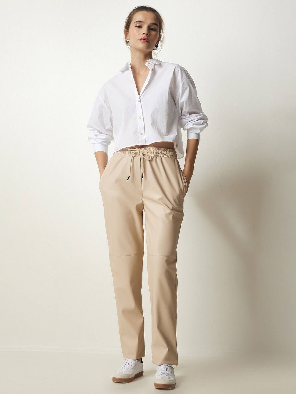 Faux Leather Straight Cut Trousers