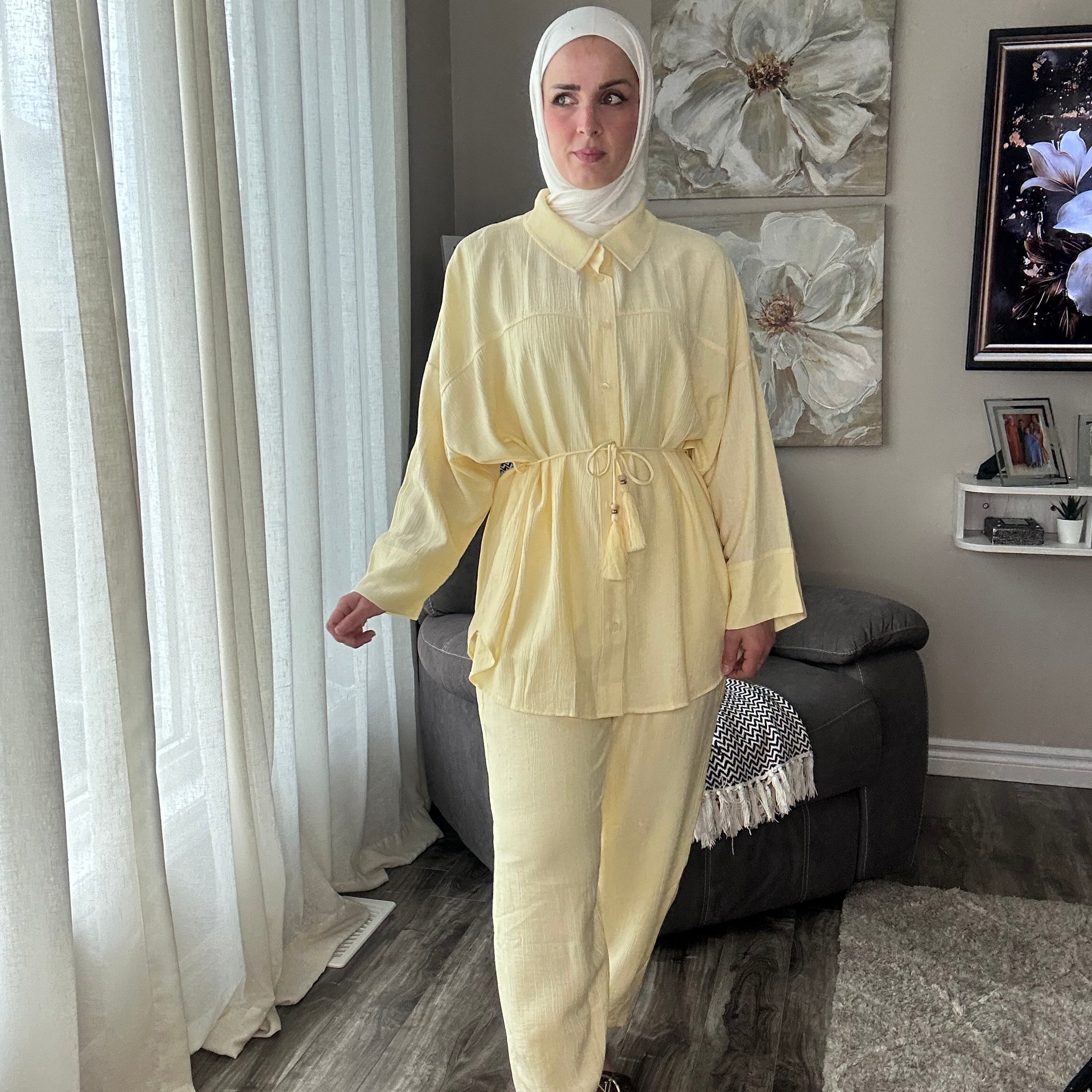 Women Buttoned Shirt Belted Set Two Piece Women Summer Set