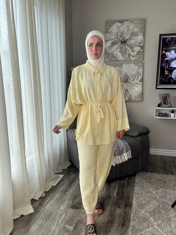 Women Buttoned Shirt Belted Set Two Piece Women Summer Set
