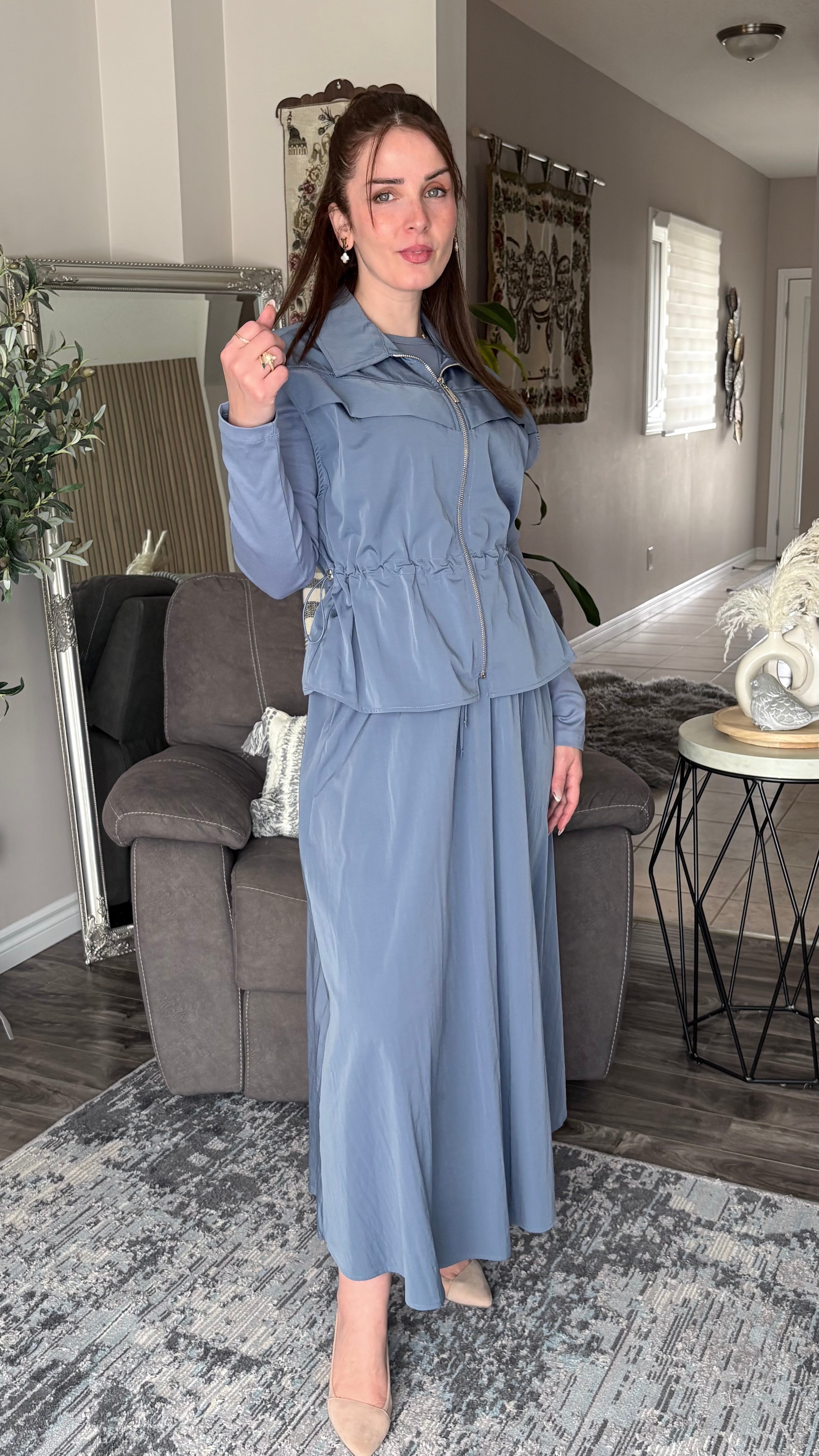Zip‑Up 3 Piece Vest & Skirt Set by Ikoll – Miss London Boutique