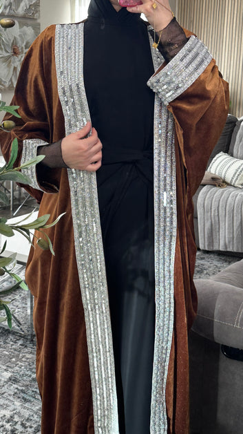 Midnight Velvet Sequined Abaya – Elegance in Motion