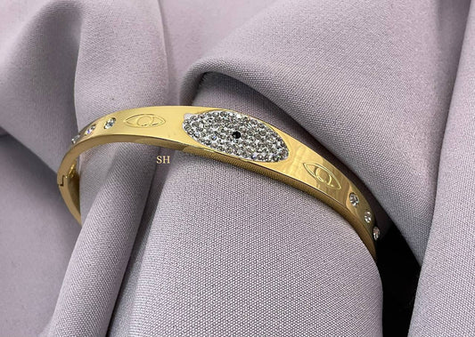 Gold Evil Eye Bangle with Crystal Pavé Accents